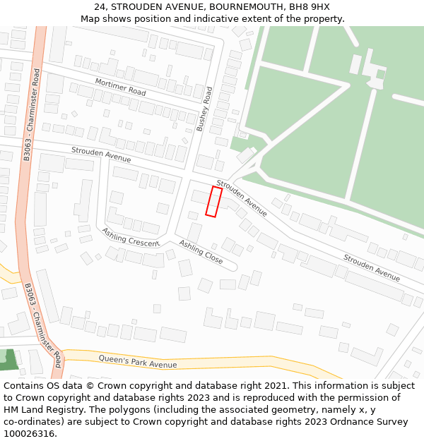 24, STROUDEN AVENUE, BOURNEMOUTH, BH8 9HX: Location map and indicative extent of plot