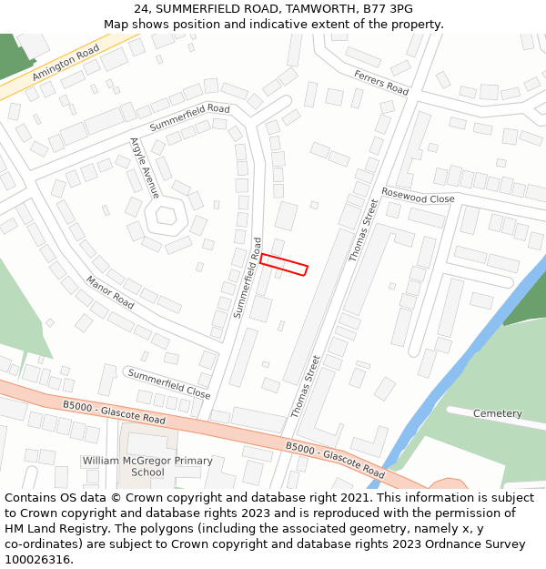 24, SUMMERFIELD ROAD, TAMWORTH, B77 3PG: Location map and indicative extent of plot