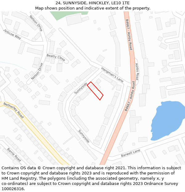 24, SUNNYSIDE, HINCKLEY, LE10 1TE: Location map and indicative extent of plot