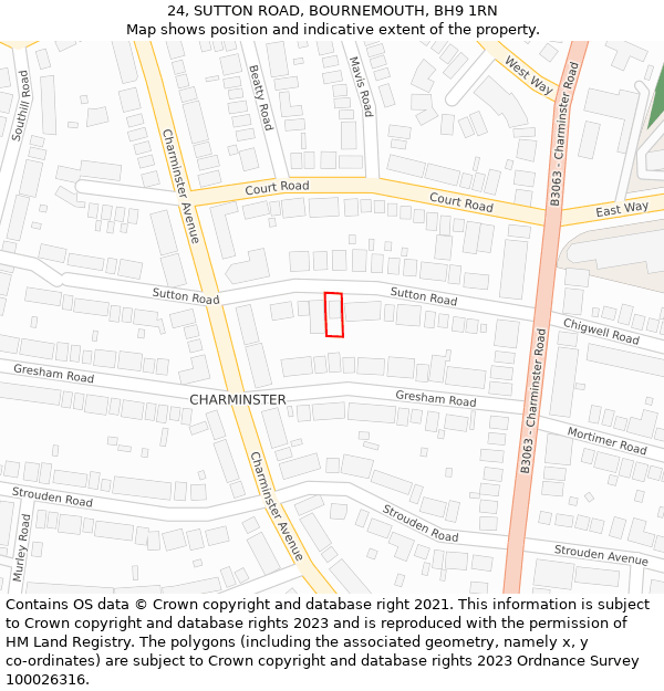 24, SUTTON ROAD, BOURNEMOUTH, BH9 1RN: Location map and indicative extent of plot