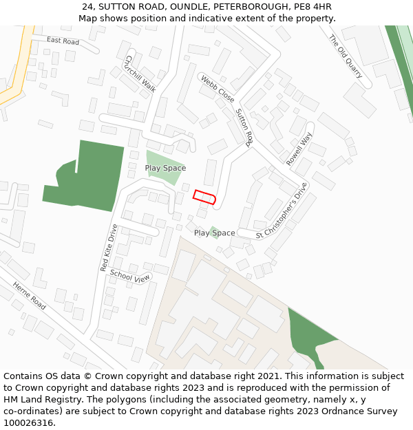 24, SUTTON ROAD, OUNDLE, PETERBOROUGH, PE8 4HR: Location map and indicative extent of plot