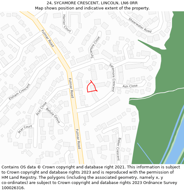 24, SYCAMORE CRESCENT, LINCOLN, LN6 0RR: Location map and indicative extent of plot