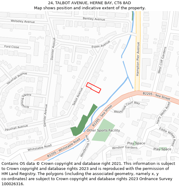 24, TALBOT AVENUE, HERNE BAY, CT6 8AD: Location map and indicative extent of plot