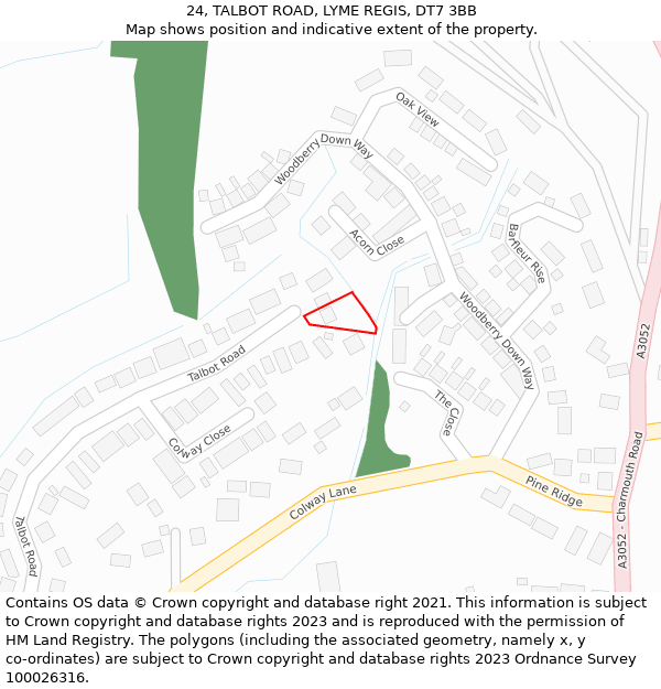 24, TALBOT ROAD, LYME REGIS, DT7 3BB: Location map and indicative extent of plot