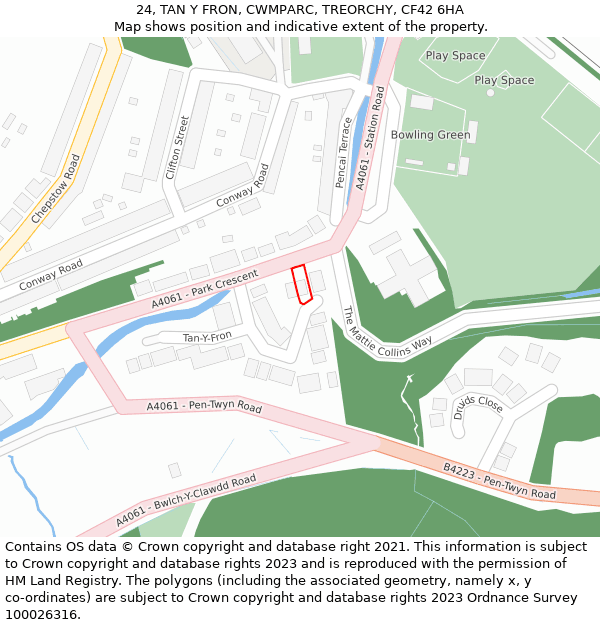 24, TAN Y FRON, CWMPARC, TREORCHY, CF42 6HA: Location map and indicative extent of plot