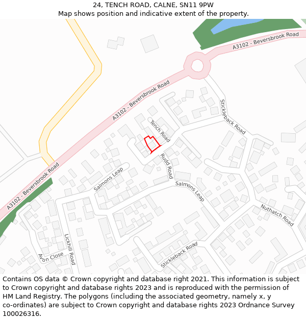 24, TENCH ROAD, CALNE, SN11 9PW: Location map and indicative extent of plot