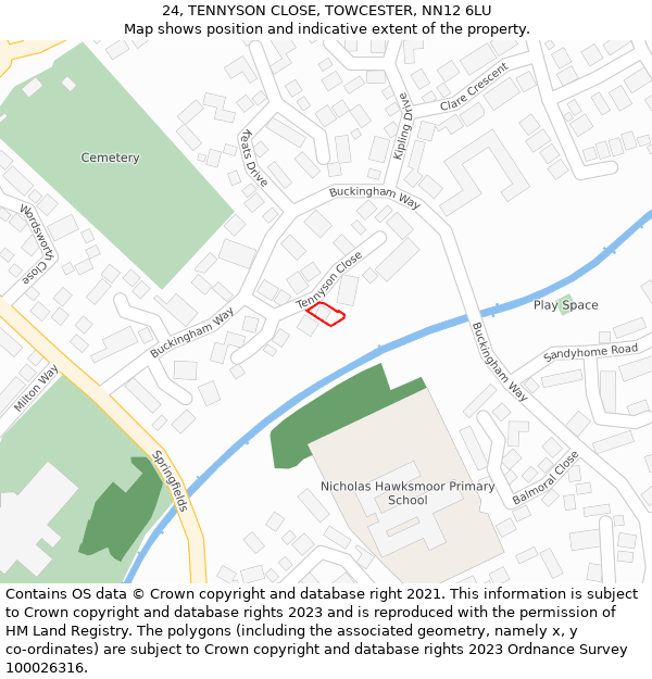 24, TENNYSON CLOSE, TOWCESTER, NN12 6LU: Location map and indicative extent of plot