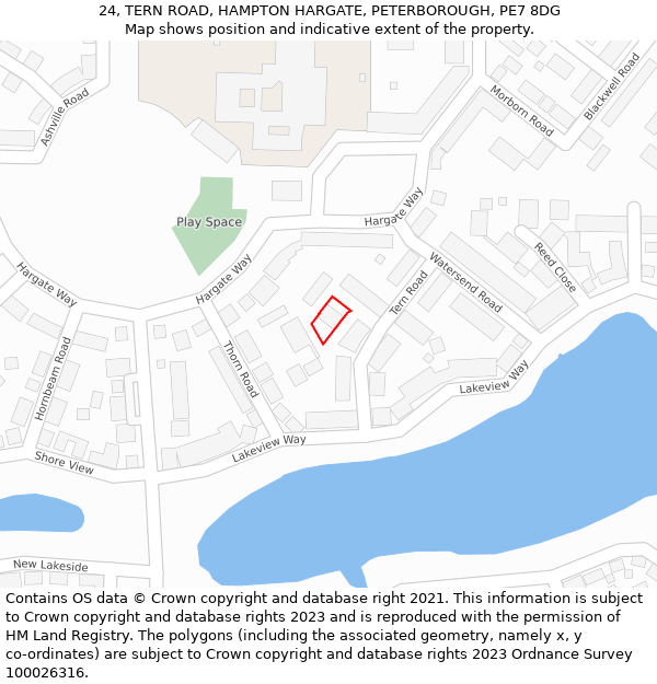 24, TERN ROAD, HAMPTON HARGATE, PETERBOROUGH, PE7 8DG: Location map and indicative extent of plot