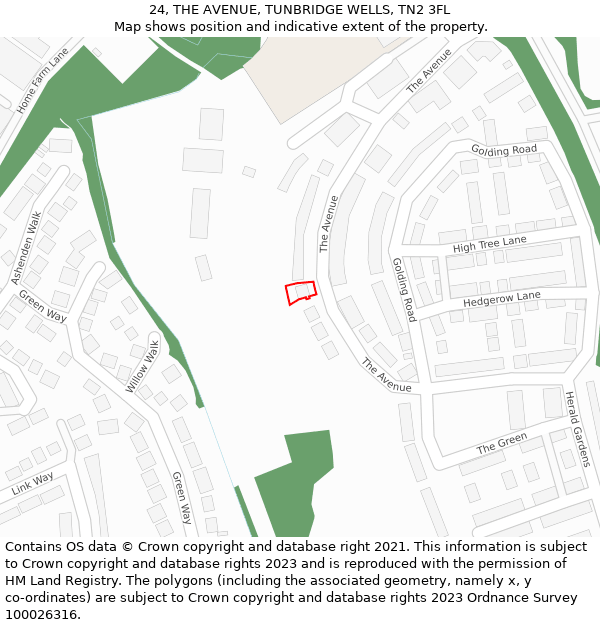 24, THE AVENUE, TUNBRIDGE WELLS, TN2 3FL: Location map and indicative extent of plot