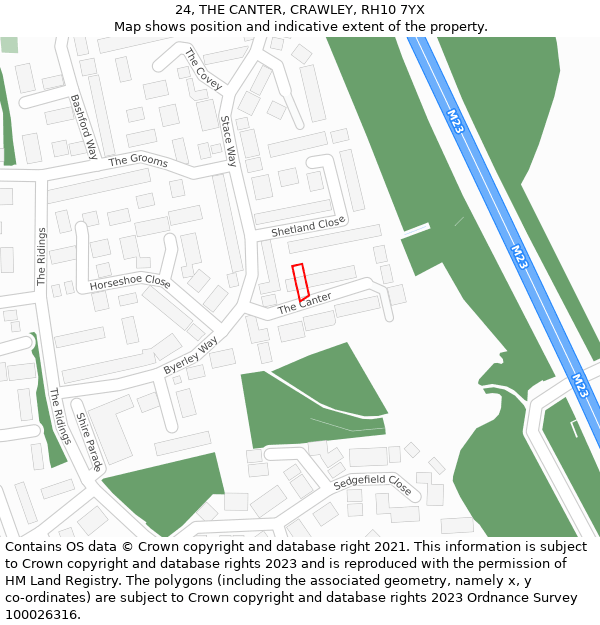 24, THE CANTER, CRAWLEY, RH10 7YX: Location map and indicative extent of plot