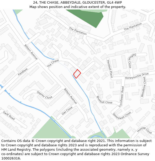 24, THE CHASE, ABBEYDALE, GLOUCESTER, GL4 4WP: Location map and indicative extent of plot