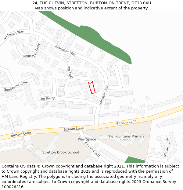 24, THE CHEVIN, STRETTON, BURTON-ON-TRENT, DE13 0XU: Location map and indicative extent of plot
