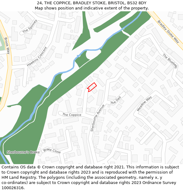 24, THE COPPICE, BRADLEY STOKE, BRISTOL, BS32 8DY: Location map and indicative extent of plot