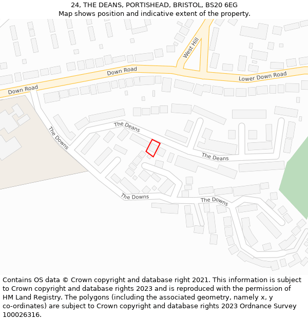 24, THE DEANS, PORTISHEAD, BRISTOL, BS20 6EG: Location map and indicative extent of plot