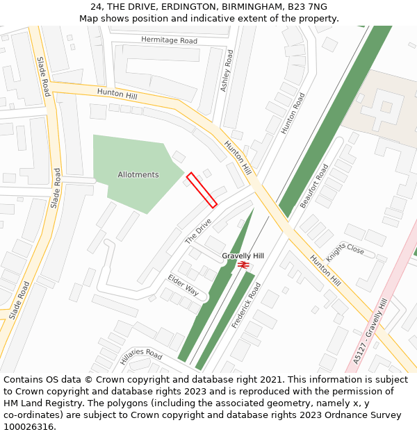 24, THE DRIVE, ERDINGTON, BIRMINGHAM, B23 7NG: Location map and indicative extent of plot