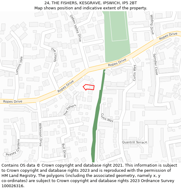 24, THE FISHERS, KESGRAVE, IPSWICH, IP5 2BT: Location map and indicative extent of plot