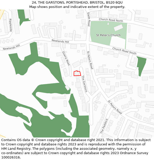 24, THE GARSTONS, PORTISHEAD, BRISTOL, BS20 6QU: Location map and indicative extent of plot