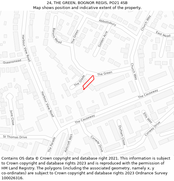 24, THE GREEN, BOGNOR REGIS, PO21 4SB: Location map and indicative extent of plot