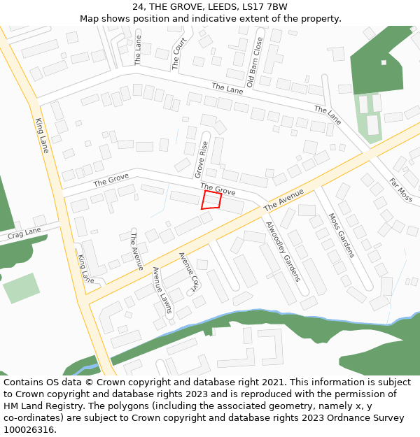 24, THE GROVE, LEEDS, LS17 7BW: Location map and indicative extent of plot