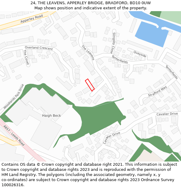 24, THE LEAVENS, APPERLEY BRIDGE, BRADFORD, BD10 0UW: Location map and indicative extent of plot