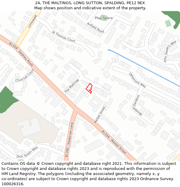 24, THE MALTINGS, LONG SUTTON, SPALDING, PE12 9EX: Location map and indicative extent of plot