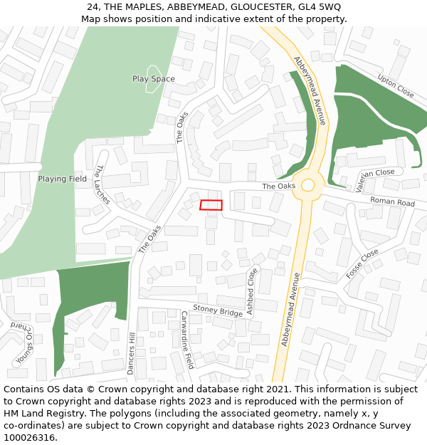 24, THE MAPLES, ABBEYMEAD, GLOUCESTER, GL4 5WQ: Location map and indicative extent of plot