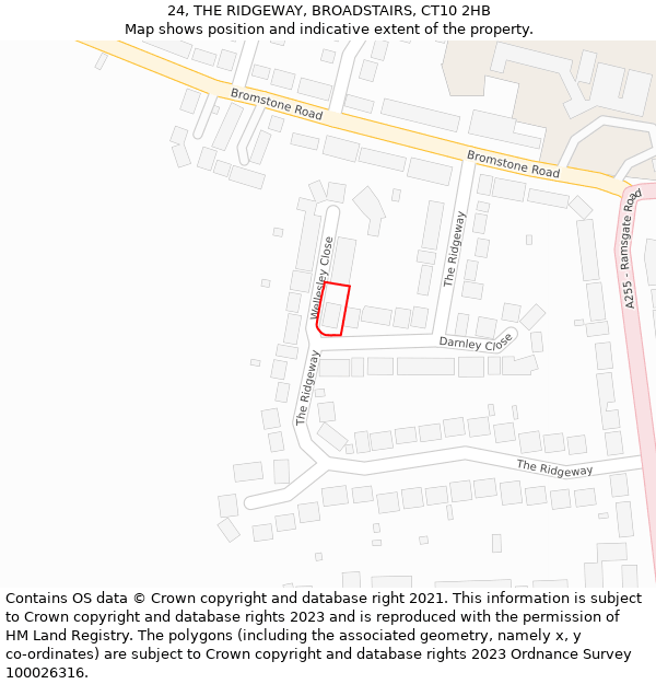 24, THE RIDGEWAY, BROADSTAIRS, CT10 2HB: Location map and indicative extent of plot