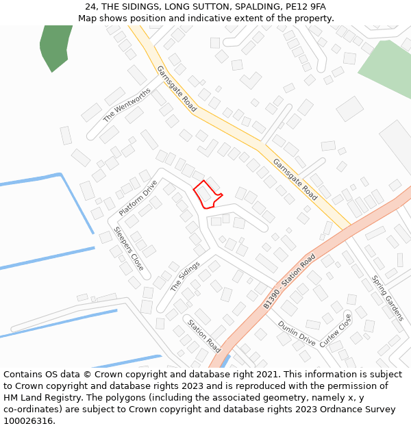 24, THE SIDINGS, LONG SUTTON, SPALDING, PE12 9FA: Location map and indicative extent of plot