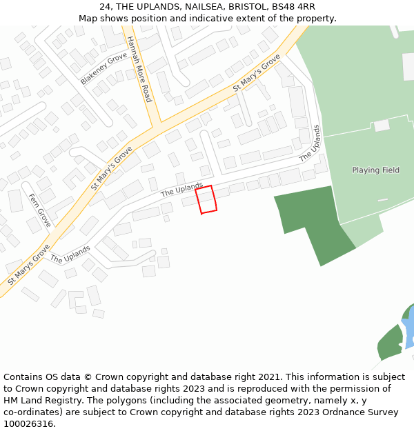 24, THE UPLANDS, NAILSEA, BRISTOL, BS48 4RR: Location map and indicative extent of plot