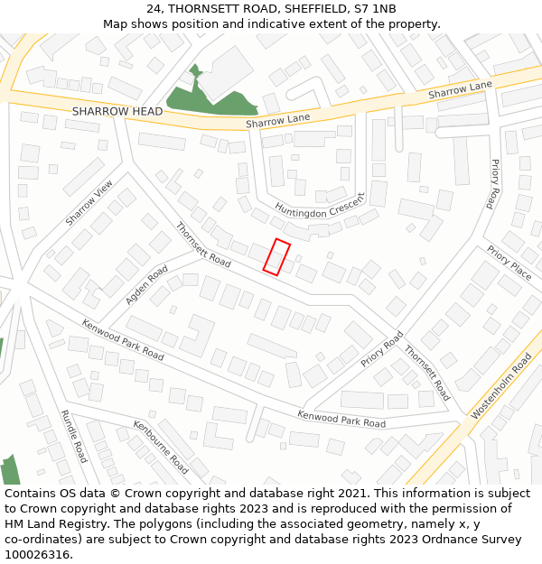 24, THORNSETT ROAD, SHEFFIELD, S7 1NB: Location map and indicative extent of plot