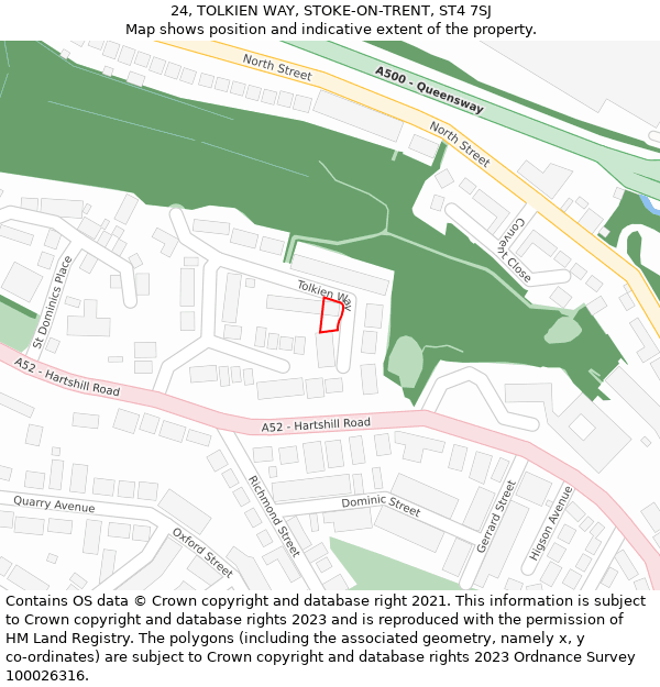 24, TOLKIEN WAY, STOKE-ON-TRENT, ST4 7SJ: Location map and indicative extent of plot