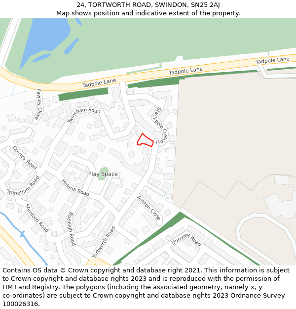 24, TORTWORTH ROAD, SWINDON, SN25 2AJ: Location map and indicative extent of plot