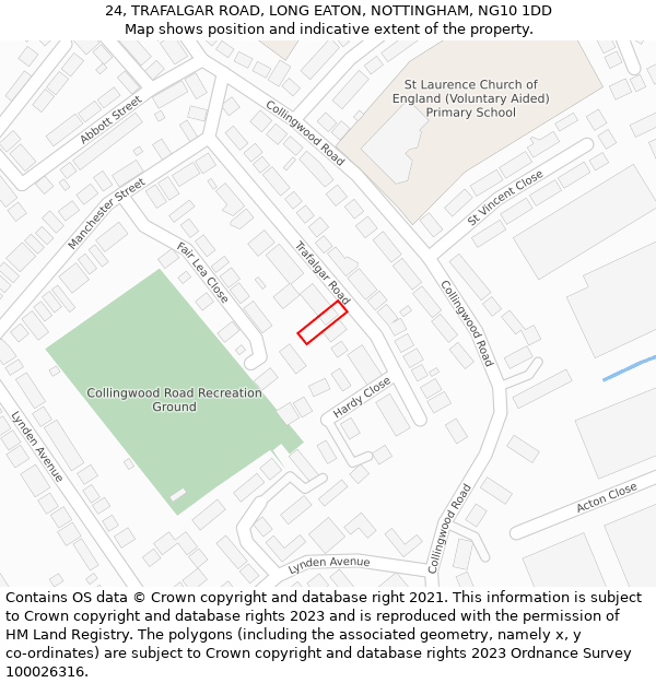 24, TRAFALGAR ROAD, LONG EATON, NOTTINGHAM, NG10 1DD: Location map and indicative extent of plot