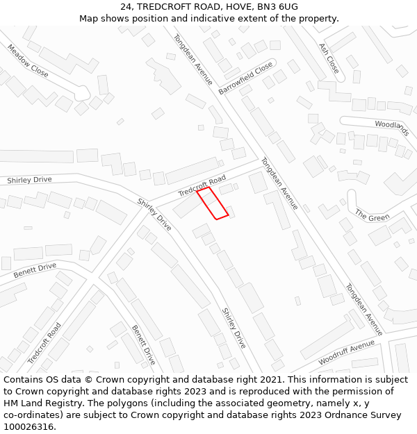 24, TREDCROFT ROAD, HOVE, BN3 6UG: Location map and indicative extent of plot