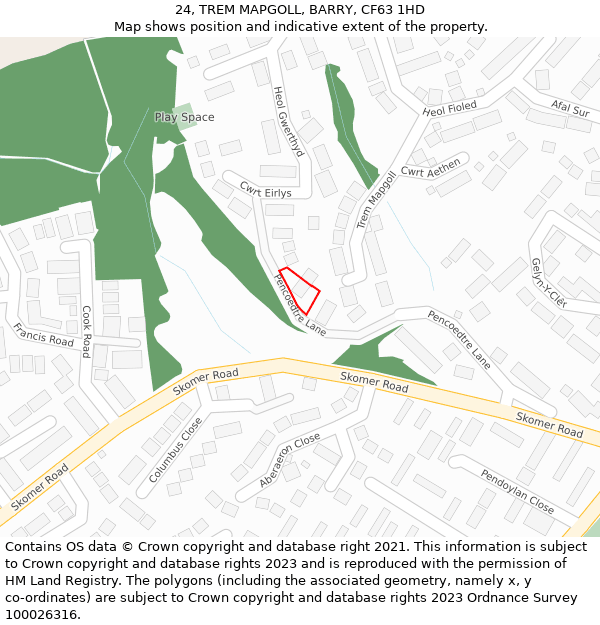 24, TREM MAPGOLL, BARRY, CF63 1HD: Location map and indicative extent of plot
