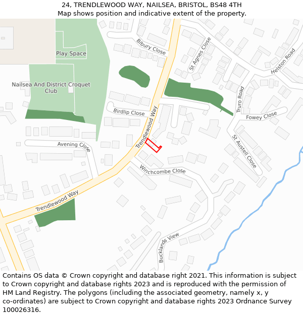 24, TRENDLEWOOD WAY, NAILSEA, BRISTOL, BS48 4TH: Location map and indicative extent of plot