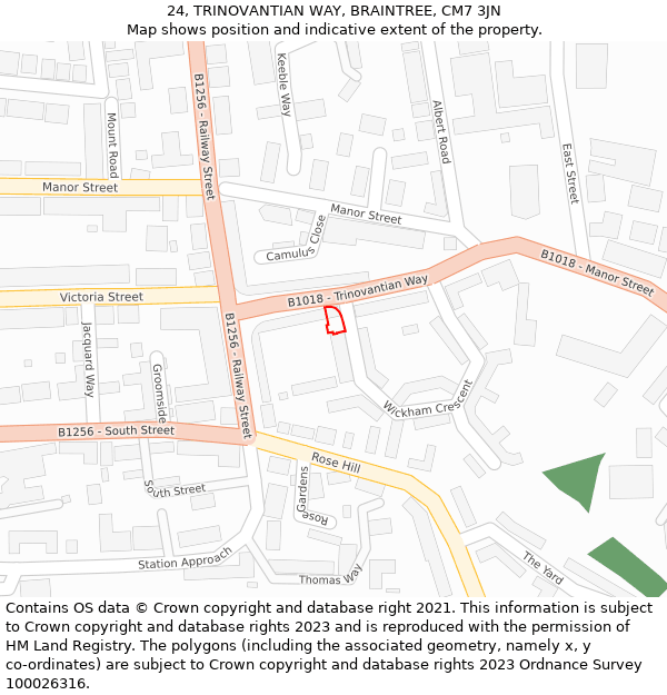 24, TRINOVANTIAN WAY, BRAINTREE, CM7 3JN: Location map and indicative extent of plot