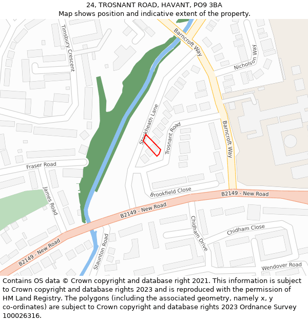 24, TROSNANT ROAD, HAVANT, PO9 3BA: Location map and indicative extent of plot