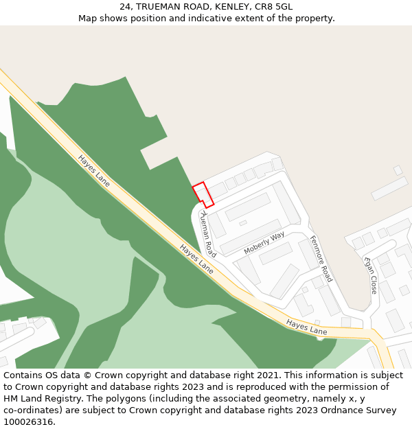 24, TRUEMAN ROAD, KENLEY, CR8 5GL: Location map and indicative extent of plot