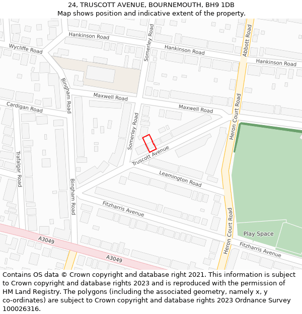24, TRUSCOTT AVENUE, BOURNEMOUTH, BH9 1DB: Location map and indicative extent of plot
