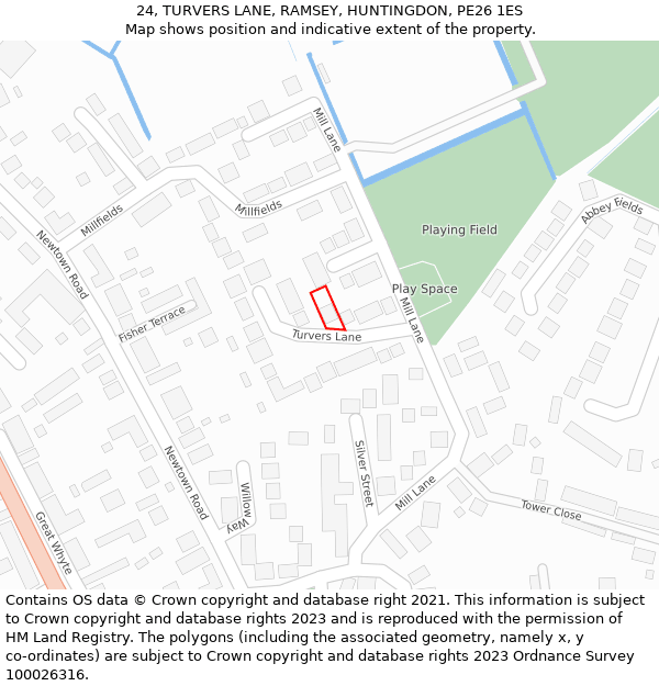 24, TURVERS LANE, RAMSEY, HUNTINGDON, PE26 1ES: Location map and indicative extent of plot