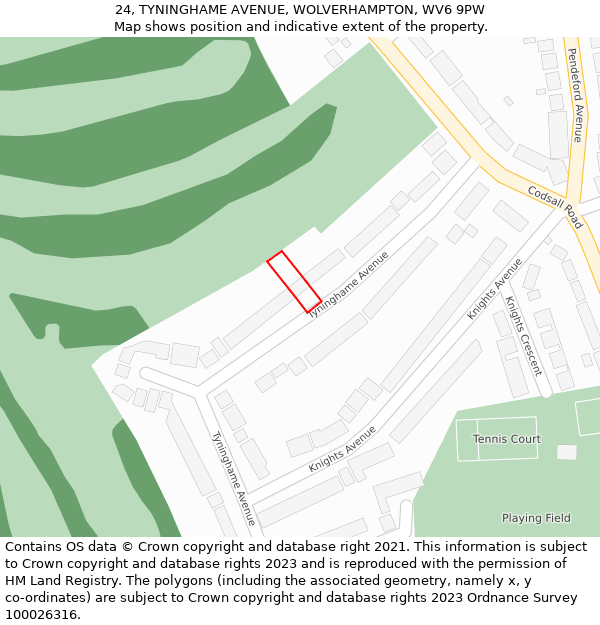 24, TYNINGHAME AVENUE, WOLVERHAMPTON, WV6 9PW: Location map and indicative extent of plot