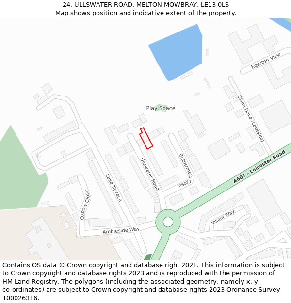 24, ULLSWATER ROAD, MELTON MOWBRAY, LE13 0LS: Location map and indicative extent of plot