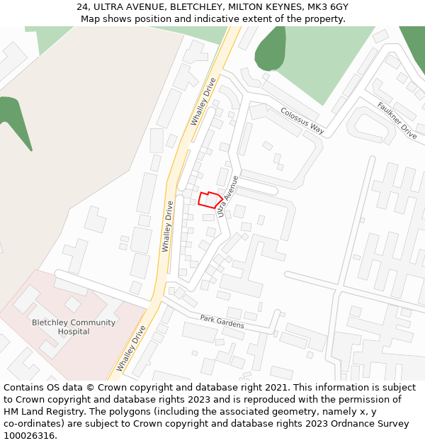 24, ULTRA AVENUE, BLETCHLEY, MILTON KEYNES, MK3 6GY: Location map and indicative extent of plot