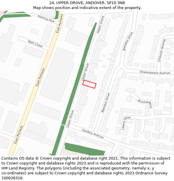 24, UPPER DROVE, ANDOVER, SP10 3NB: Location map and indicative extent of plot