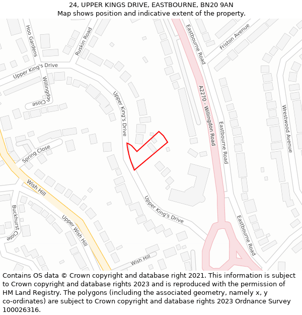 24, UPPER KINGS DRIVE, EASTBOURNE, BN20 9AN: Location map and indicative extent of plot
