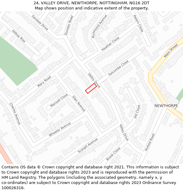 24, VALLEY DRIVE, NEWTHORPE, NOTTINGHAM, NG16 2DT: Location map and indicative extent of plot