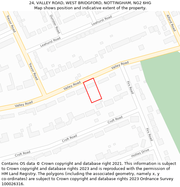 24, VALLEY ROAD, WEST BRIDGFORD, NOTTINGHAM, NG2 6HG: Location map and indicative extent of plot
