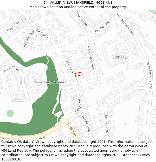 24, VALLEY VIEW, MANSFIELD, NG18 4US: Location map and indicative extent of plot