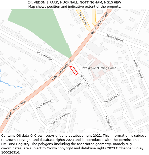 24, VEDONIS PARK, HUCKNALL, NOTTINGHAM, NG15 6EW: Location map and indicative extent of plot